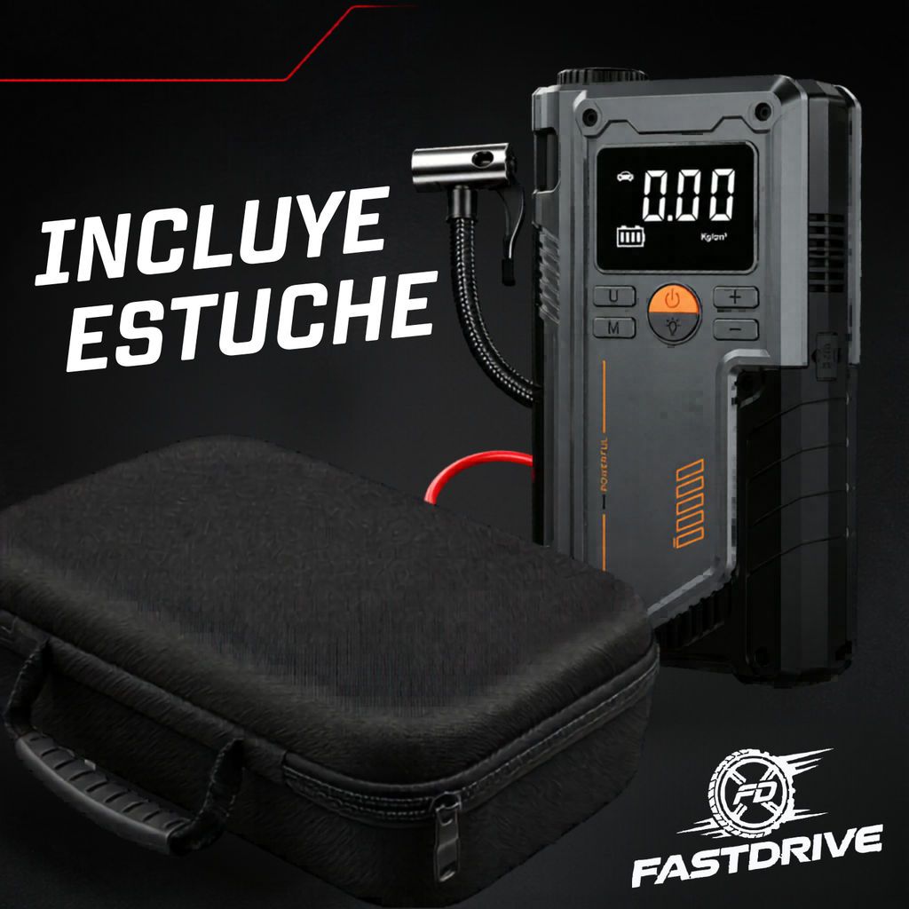 Arrancador Portátil 8000A 12V con Inflador De Llantas 150 PSI Lampara Led y Power Bank Fastdrive